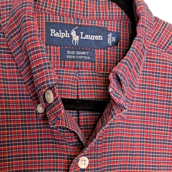 RALPH LAUREN ▪︎VTG▪ Red Plaid "Big Shirt" Button-Down ▪︎ Cotton ▪︎ Small ▪︎ EUC - Picture 4 of 6